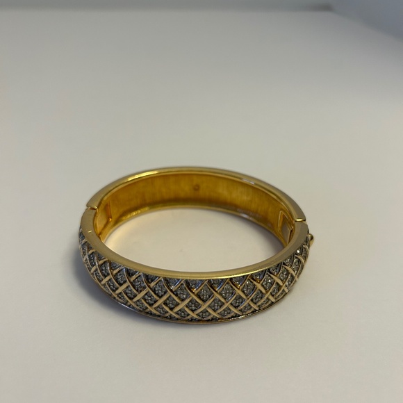 Vintage Faux Gold and Rhinestone Clasp Bracelet 8” Evening ~ Classy! - Picture 1 of 3